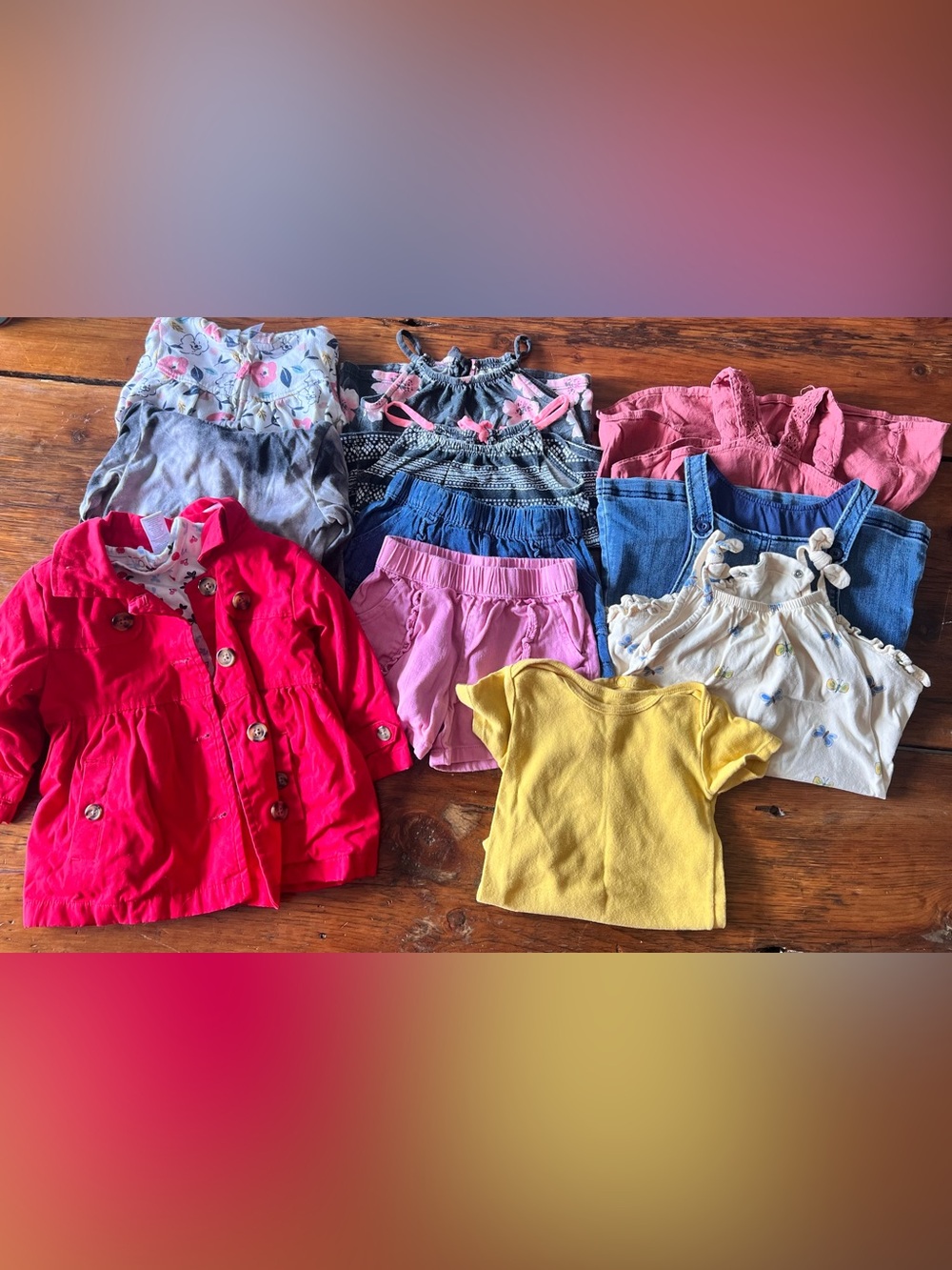 Girls Mixed Tops, Jackets, & Shorts Bundle - Pink, Yellow, Blue, White